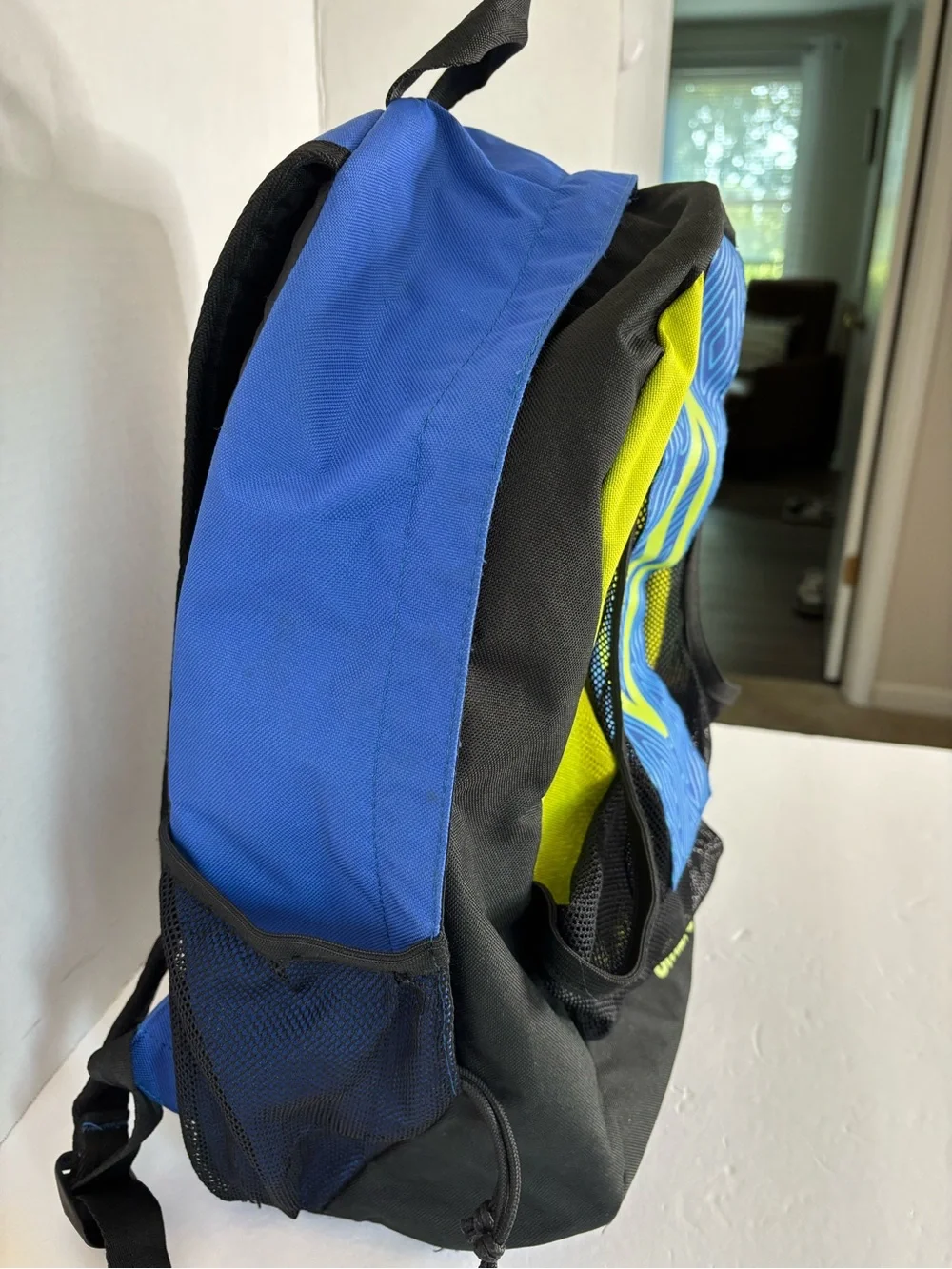 The Umbro soccer backpack features a distinctive blue diamond pattern
